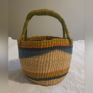 African Colorful Woven Basket with Handle